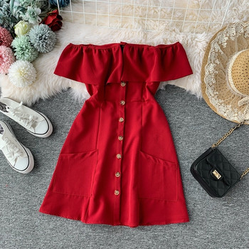 Rochie de dama eleganta cu umerii goi si buzunare in mai multe culori