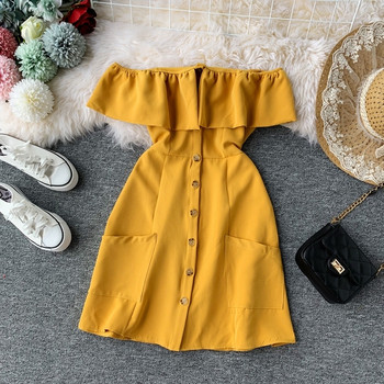 Rochie de dama eleganta cu umerii goi si buzunare in mai multe culori