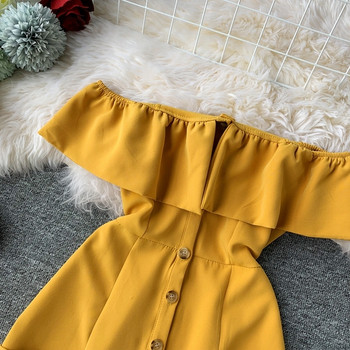 Rochie de dama eleganta cu umerii goi si buzunare in mai multe culori