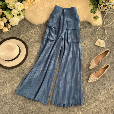 Стилен дълъг дамски панталон с джоб и висока талия