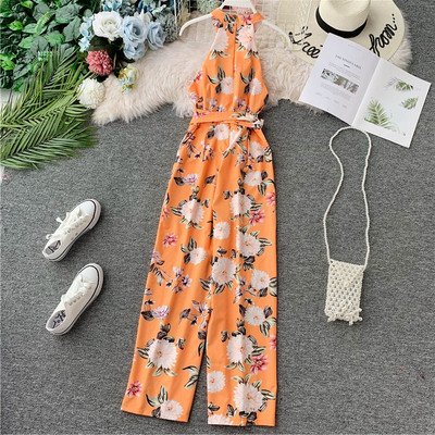 Γυναικεία ολόσωμη φόρμα  με κορδέλα και floral σχέδιο σε διάφορα χρώματα
