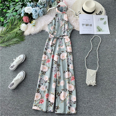 Γυναικεία ολόσωμη φόρμα  με κορδέλα και floral σχέδιο σε διάφορα χρώματα