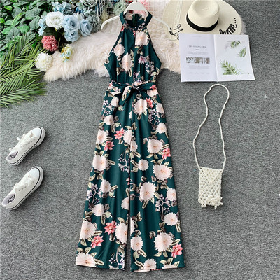 Γυναικεία ολόσωμη φόρμα  με κορδέλα και floral σχέδιο σε διάφορα χρώματα
