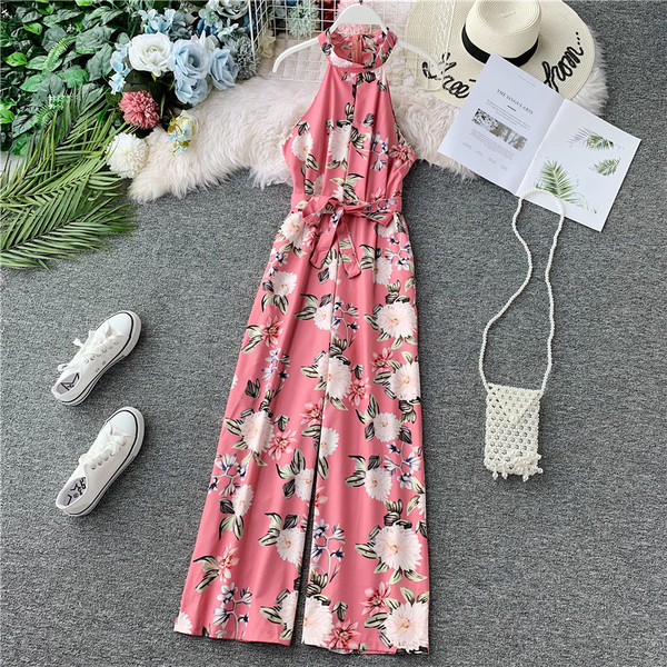 Salopeta de dama eleganta cu panglica si model floral in mai multe culori