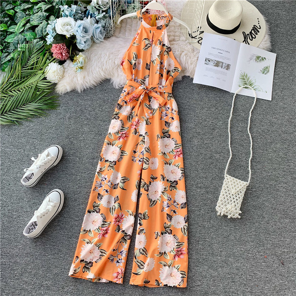 Salopeta de dama eleganta cu panglica si model floral in mai multe culori