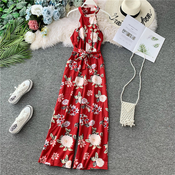 Salopeta de dama eleganta cu panglica si model floral in mai multe culori