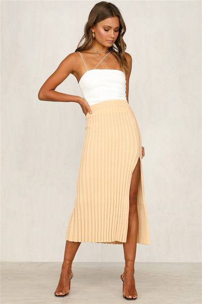 Fusta de dama cu talie inalta si cu fanta in doua culori