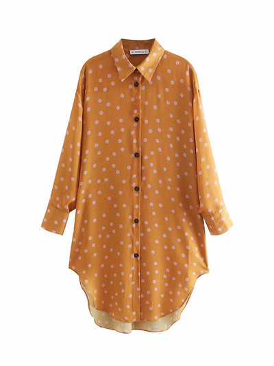 Cămașă lungă de tul de damă cu mâneci lungi de culoare maro