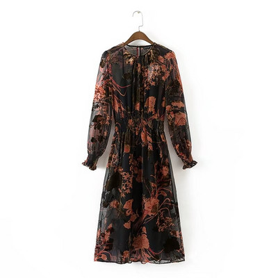 Rochie de dama din tul cu decolteu oval si maneci lungi cu elastic