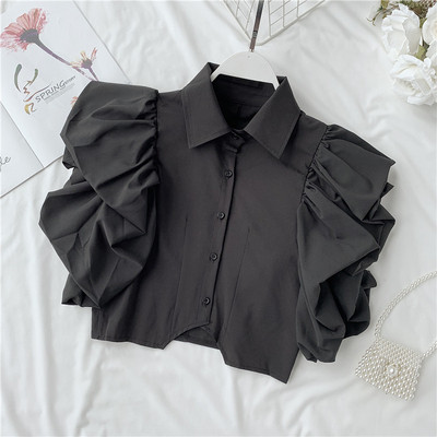 Cămașă modernă de damă cu mâneci largi în alb și negru