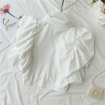 Cămașă modernă de damă cu mâneci largi în alb și negru