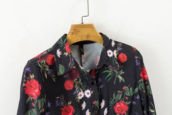 Rochie lunga de dama cu guler clasic si nasturi cu model floral