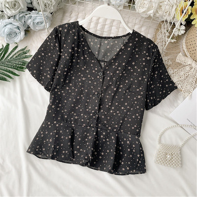 Bluză casual de damă cu mâneci scurte și nasturi în două culori