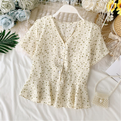 Bluză casual de damă cu mâneci scurte și nasturi în două culori