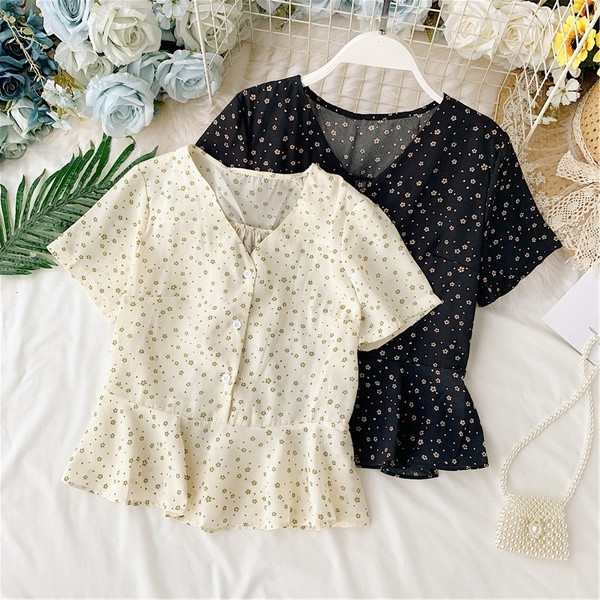 Bluză casual de damă cu mâneci scurte și nasturi în două culori