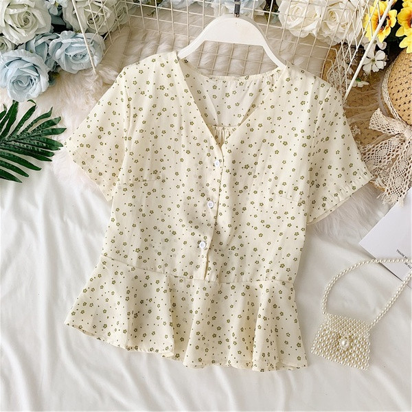 Bluză casual de damă cu mâneci scurte și nasturi în două culori