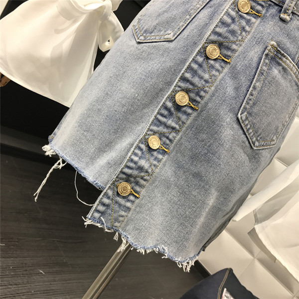 Fusta de dama actuala din denim cu nasturi si marimi pana la 5XL