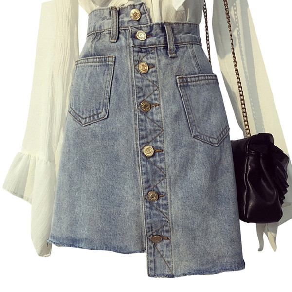 Fusta de dama actuala din denim cu nasturi si marimi pana la 5XL
