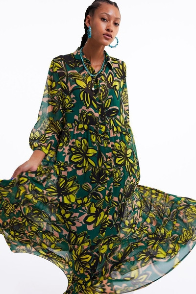 Rochie lungă de damă cu mâneci 7/8 cu model floral