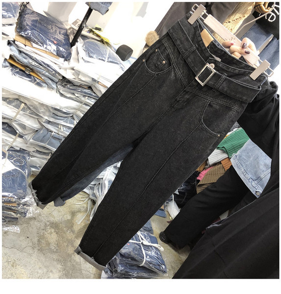 Blugi moderni de dama cu talie inalta si marimi pana la 5XL in albastru si negru