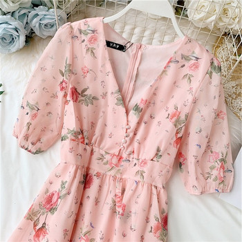 Rochie moderna de dama cu imprimeu color si maneci scurte