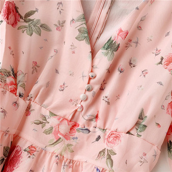 Rochie moderna de dama cu imprimeu color si maneci scurte