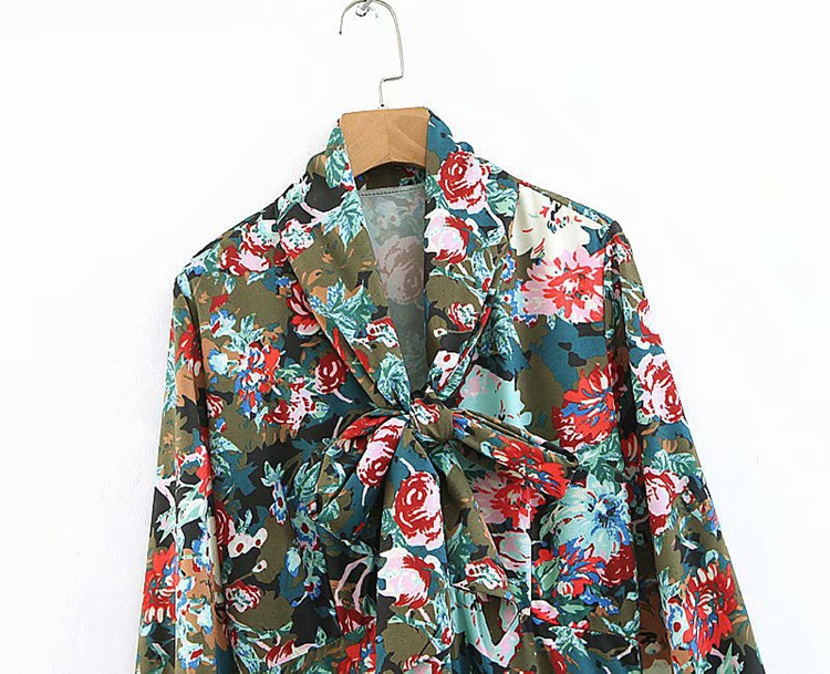 Дамска дълга разкроена рокля с дълъг ръкав с ластик с флорален десен