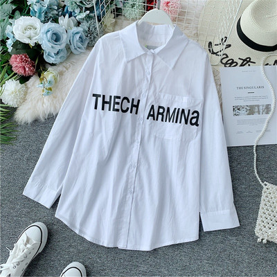 Ежедневна дамска риза с надпис и джоб в три цвята