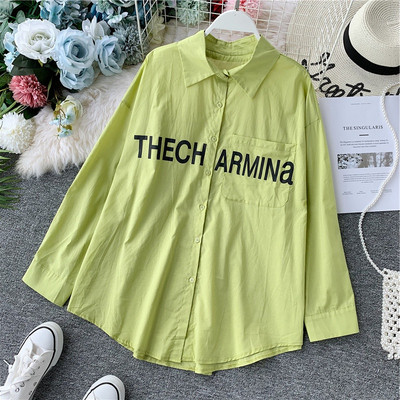 Ежедневна дамска риза с надпис и джоб в три цвята