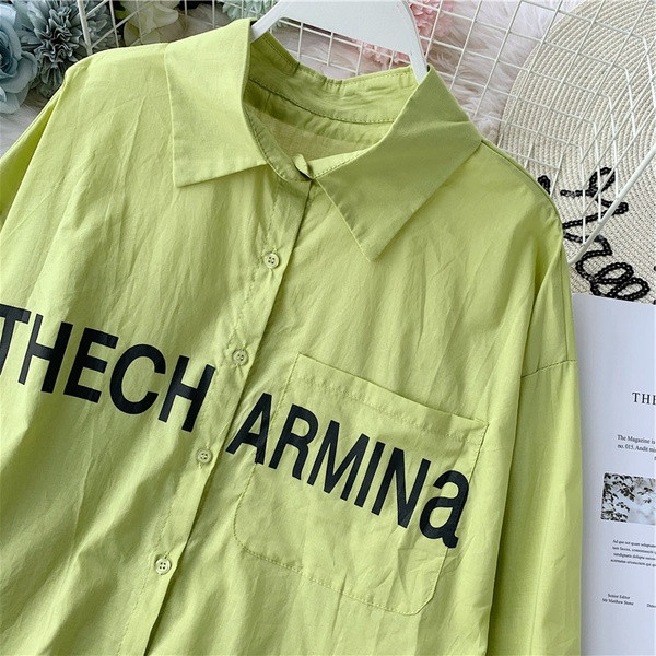 Ежедневна дамска риза с надпис и джоб в три цвята