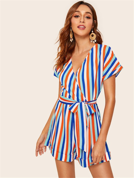 Salopetă de damă în dungi cu decolteu în V