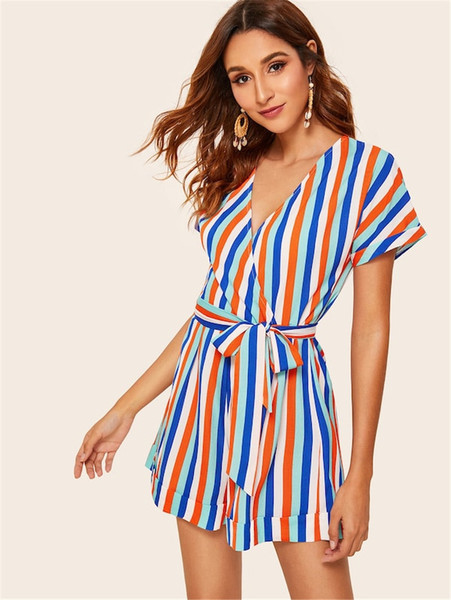 Salopetă de damă în dungi cu decolteu în V