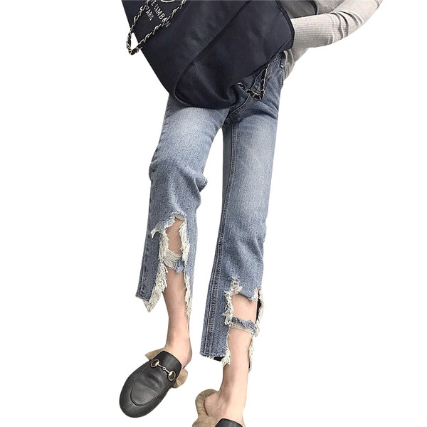 Blugi moderni de dama cu motive rupte si marimi pana la 5XL in albastru