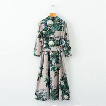 Rochie de dama cu legaturi in talie si maneci 7/8 cu model floral