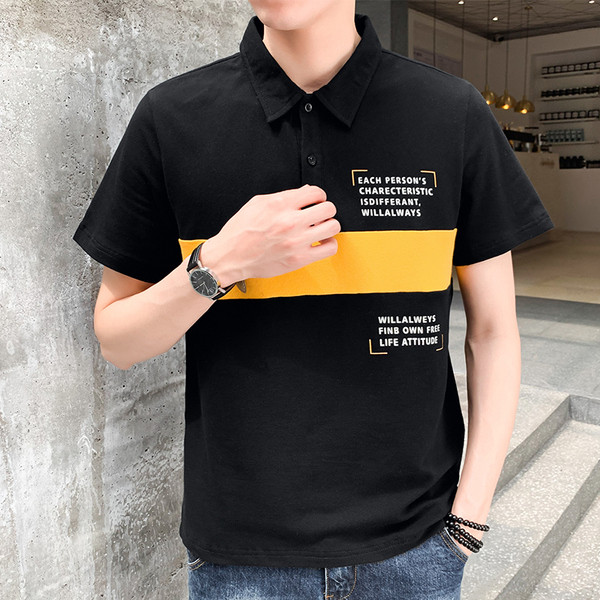 Tricou bărbătesc actual în trei culori cu inscripții și nasturi