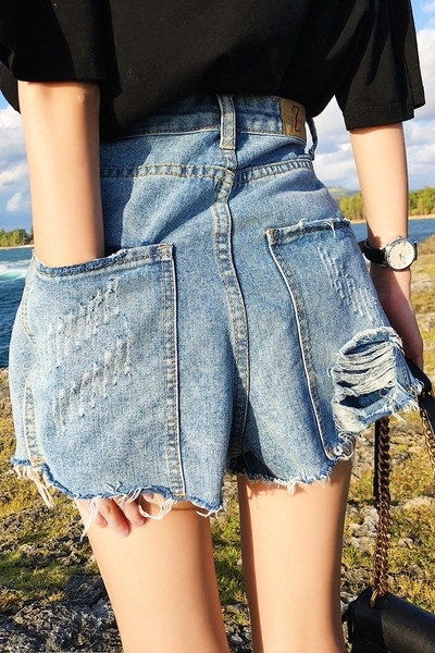 Pantaloni scurți moderni din denim cu motive rupte și mărimi până la 5XL