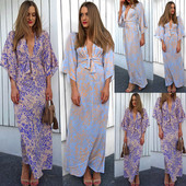 Rochie lunga de dama cu decolteu in V adanc in mai multe culori