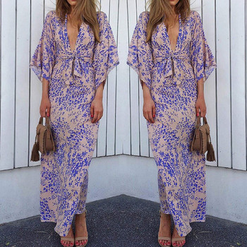 Rochie lunga de dama cu decolteu in V adanc in mai multe culori