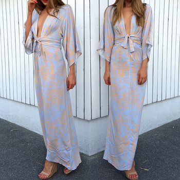 Rochie lunga de dama cu decolteu in V adanc in mai multe culori