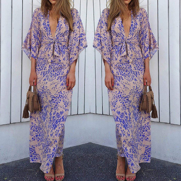 Rochie lunga de dama cu decolteu in V adanc in mai multe culori