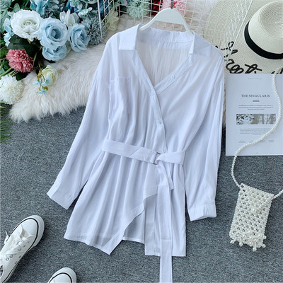 Camasa casual dama asimetrica cu curea in mai multe culori