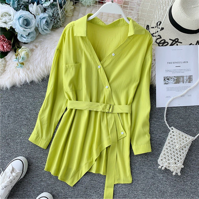 Camasa casual dama asimetrica cu curea in mai multe culori