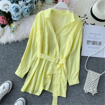 Camasa casual dama asimetrica cu curea in mai multe culori