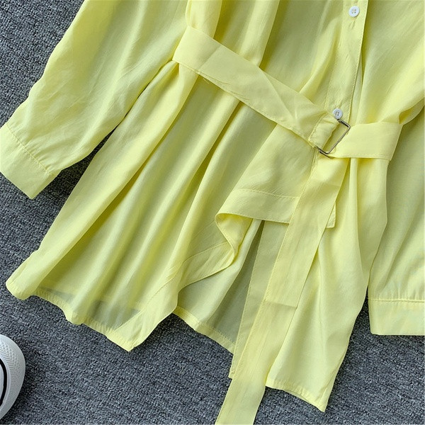 Camasa casual dama asimetrica cu curea in mai multe culori