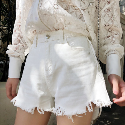 Pantaloni scurți din denim cu motive rupte și mărimi până la 5XL în alb și negru