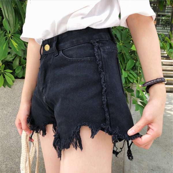 Pantaloni scurți din denim cu motive rupte și mărimi până la 5XL în alb și negru