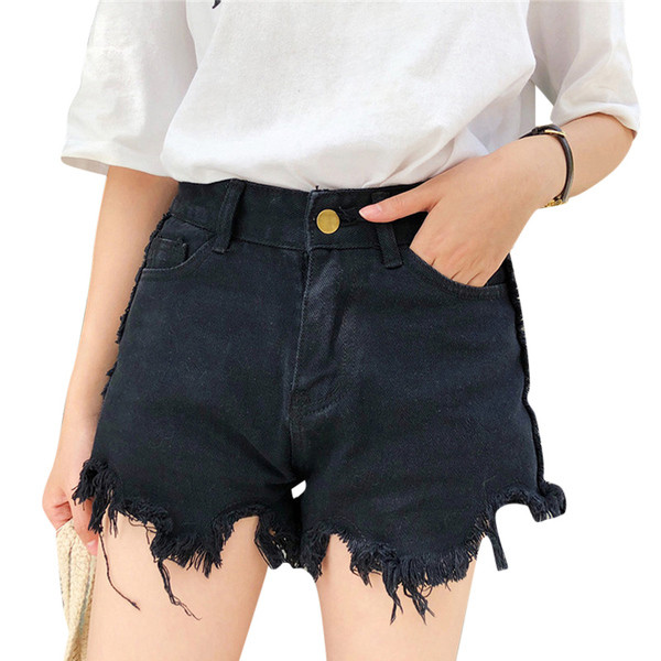 Pantaloni scurți din denim cu motive rupte și mărimi până la 5XL în alb și negru