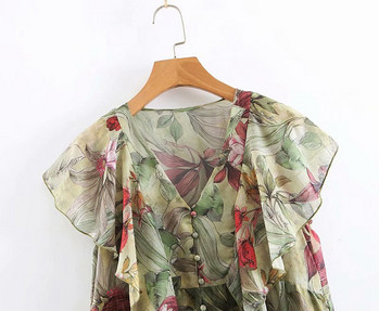 Rochie casual cu decolteu in V si model floral