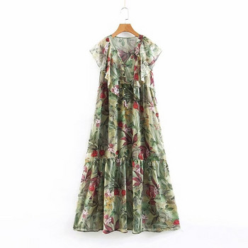 Rochie casual cu decolteu in V si model floral