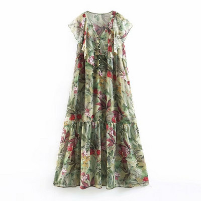 Rochie casual cu decolteu in V si model floral